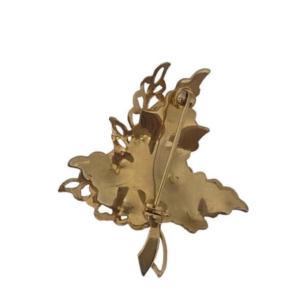Vintage Gold Tone and Faux Pearl Leaf Brooch Pin - Picture 3 of 3
